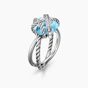 David Yurman Sterling Silver Cable Wrap Ring
with Blue Topaz and Diamonds SZ 6